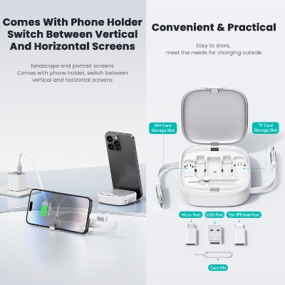Picture of USAMS US-SJ650 U87 1m 60W USB / Type-C to Type-C / Micro / IP Fast Charging Cable with Storage Set Box -Black