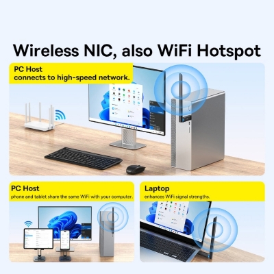 Picture of BASEUS FastJoy Series WiFi Wireless Network Adapter 150Mbps Cluster External Antenna - Black