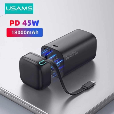 Picture of Usams US-CD216 PD 45W Dual Output 18000mAh Fast Charging Power Bank with Type C Retractable Magnetic Cable