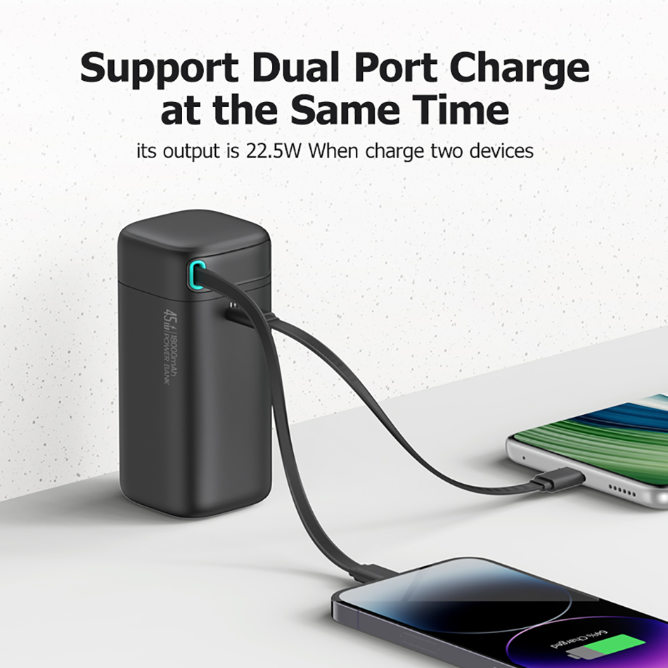 Picture of Usams US-CD216 PD 45W Dual Output 18000mAh Fast Charging Power Bank with Type C Retractable Magnetic Cable