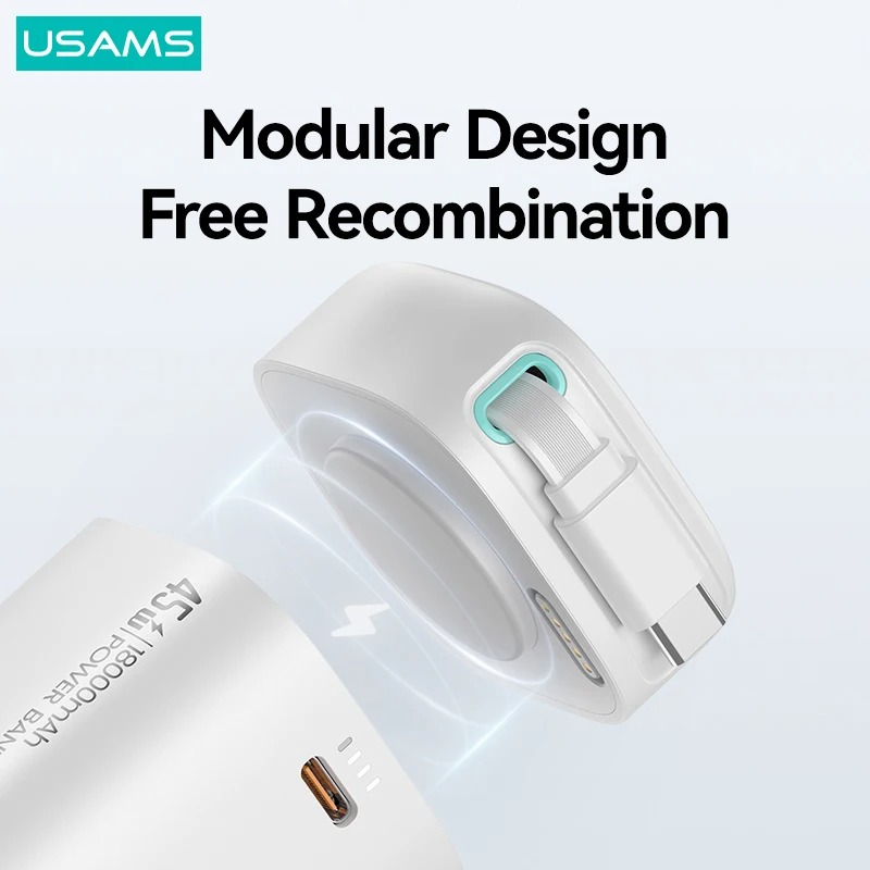 Picture of Usams US-CD216 PD 45W Dual Output 18000mAh Fast Charging Power Bank with Type C Retractable Magnetic Cable