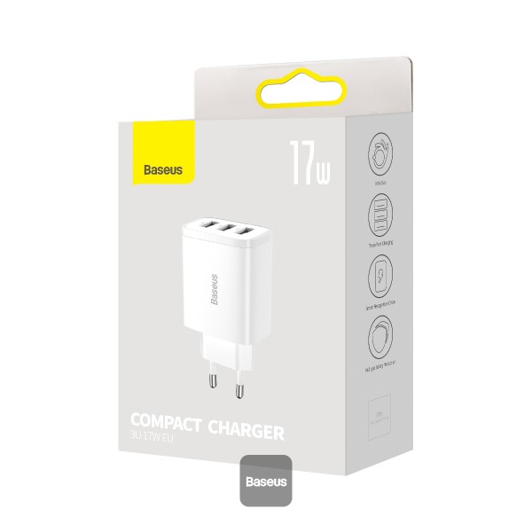 Picture of Baseus 17W Usb Charger Universal Portable 3 Ports Travel Wall Adapter