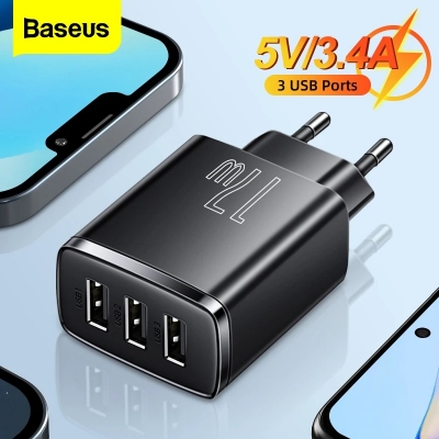 Picture of Baseus 17W Usb Charger Universal Portable 3 Ports Travel Wall Adapter