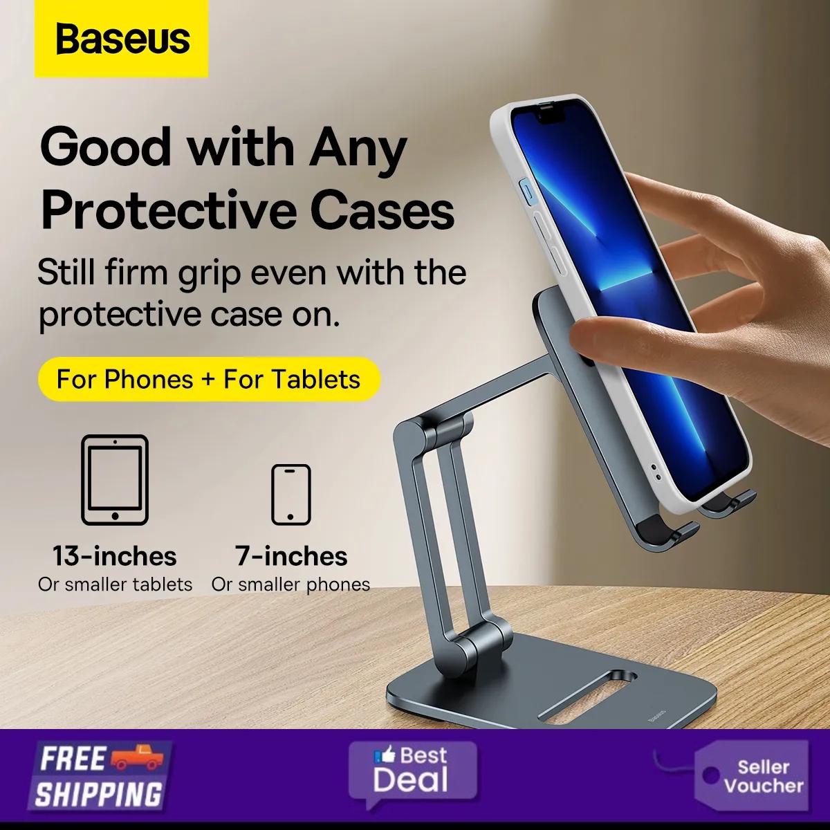 Picture of BASEUS Desktop Biaxial Foldable Metal Stand Aluminum Alloy For Mobile Tablet LUSZ000013