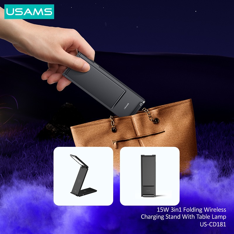 Picture of Usams US-CD181 15W 3in1 Folding Wireless Charging Stand with Table Lamp