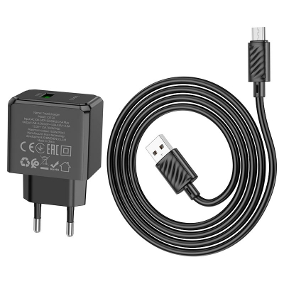 Picture of hoco Wall charger CS12A USB-A to Micro-USB -A to Type C  Ocean QC3.0 EU cable set  QC3.0