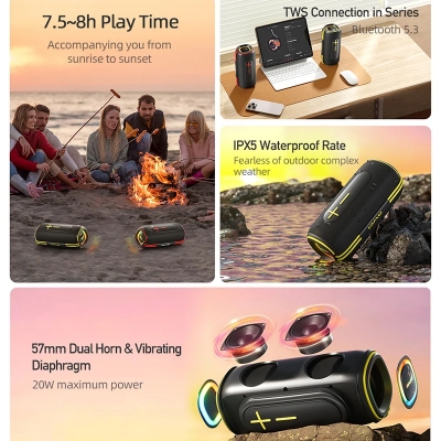 Picture of Awei KA5 2400mah Bluetooth Speaker 3D Stereo Bass Bluetooth Sound Box Portable IPX5 Waterproof TWS Boom Box Long Battery Life