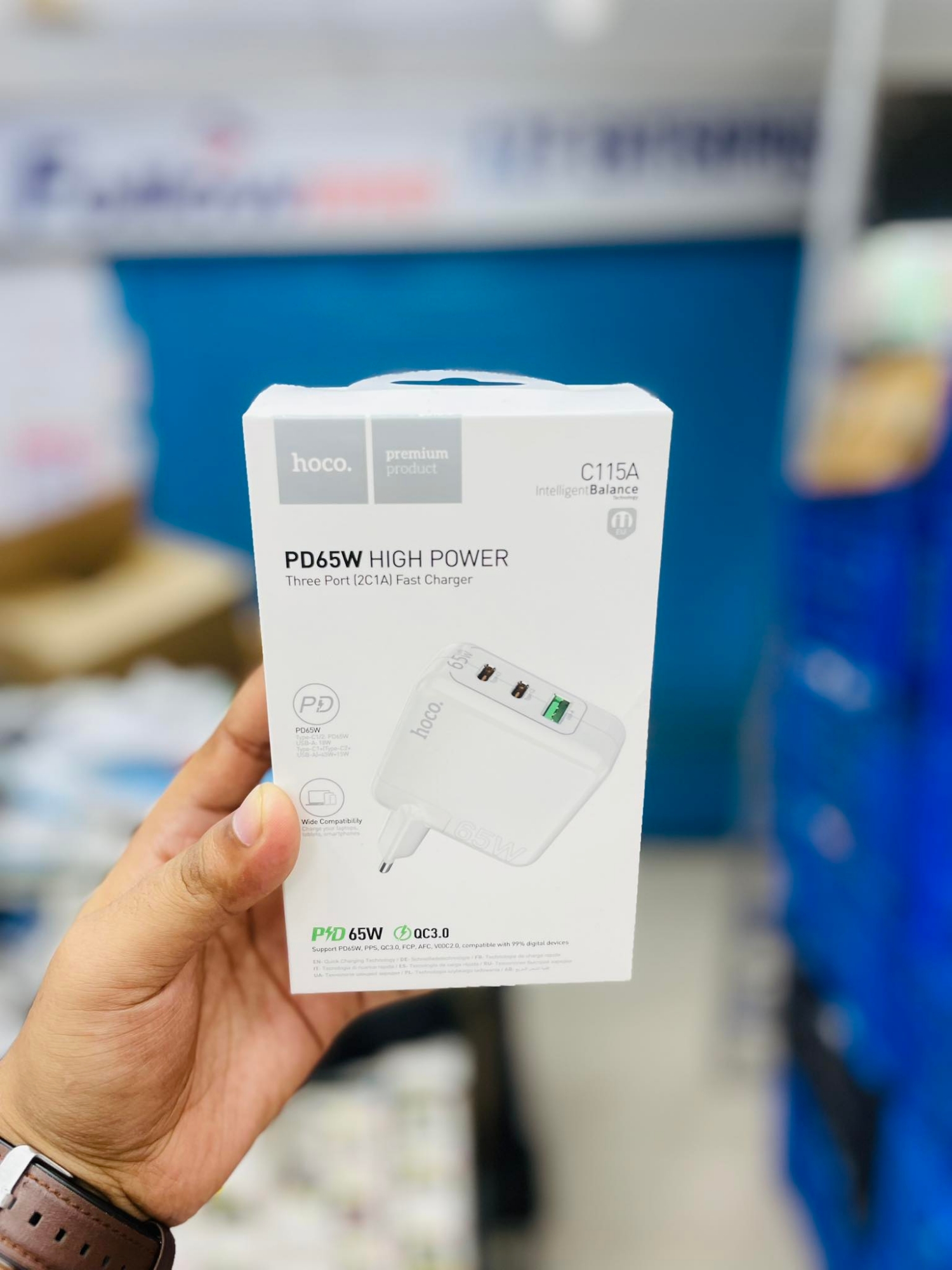 Picture of Hoco C115A 65W GaN 3-Port PD Fast Charger (2 Type-C + USB Port) for iPhone 14 pro Max 13 12 11