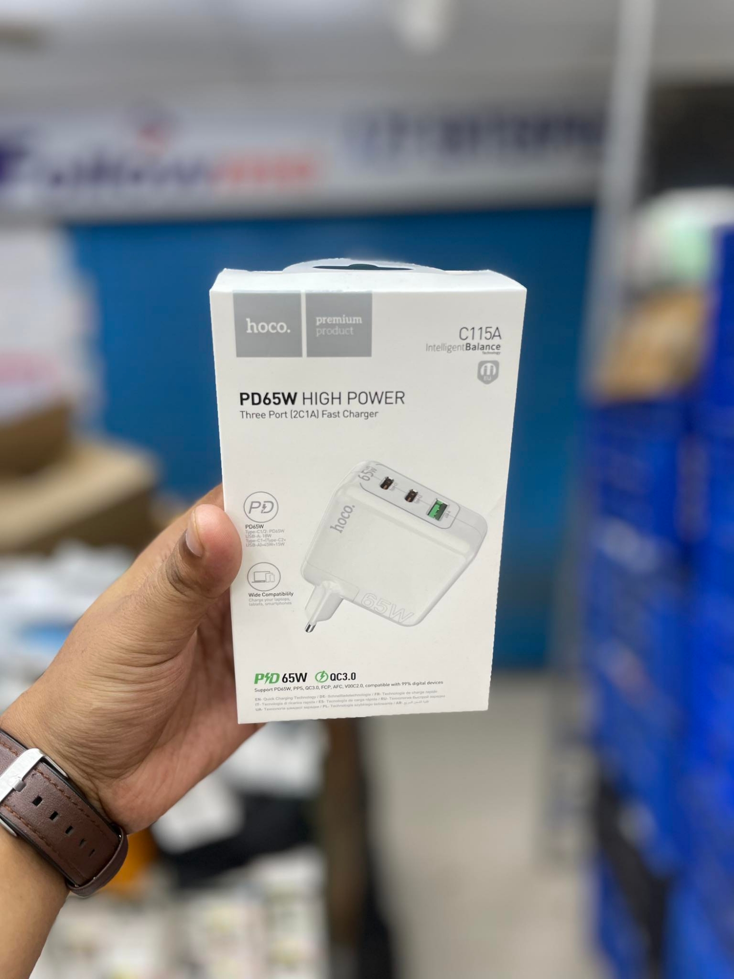 Picture of Hoco C115A 65W GaN 3-Port PD Fast Charger (2 Type-C + USB Port) for iPhone 14 pro Max 13 12 11