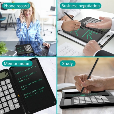 Picture of Portable Calculator & LCD Writing Tablet Digital Drawing Pad 12 Digits Display with Stylus Pen Erase Button Lock Function