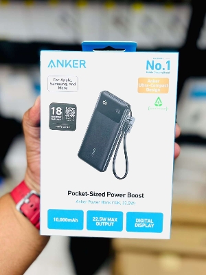 Picture of Anker A1257 Power Bank, 10,000mAh Portable Charger with Built-in USB-C Cable and Lanyard, 22.5W Max Output with 2 USB-C and 1 USB-A Port, Battery Pack for iPhone 15/14, Galaxy S23, iPad, AirPods