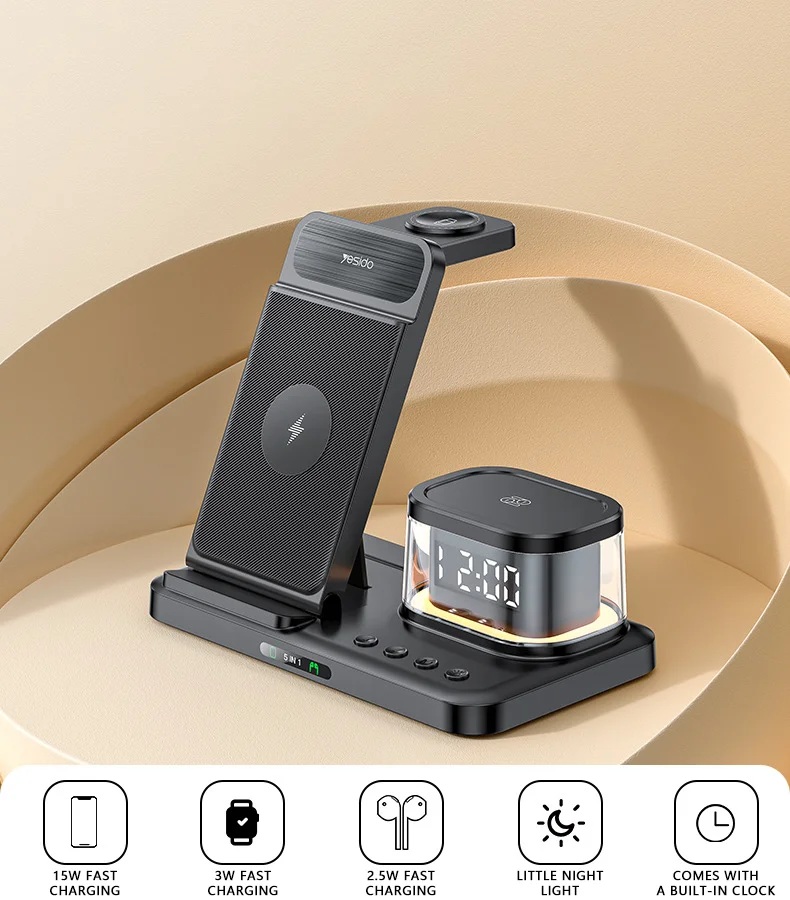 Picture of YESIDO DS22 Wireless Charging Station 20W with Night Light and Clock