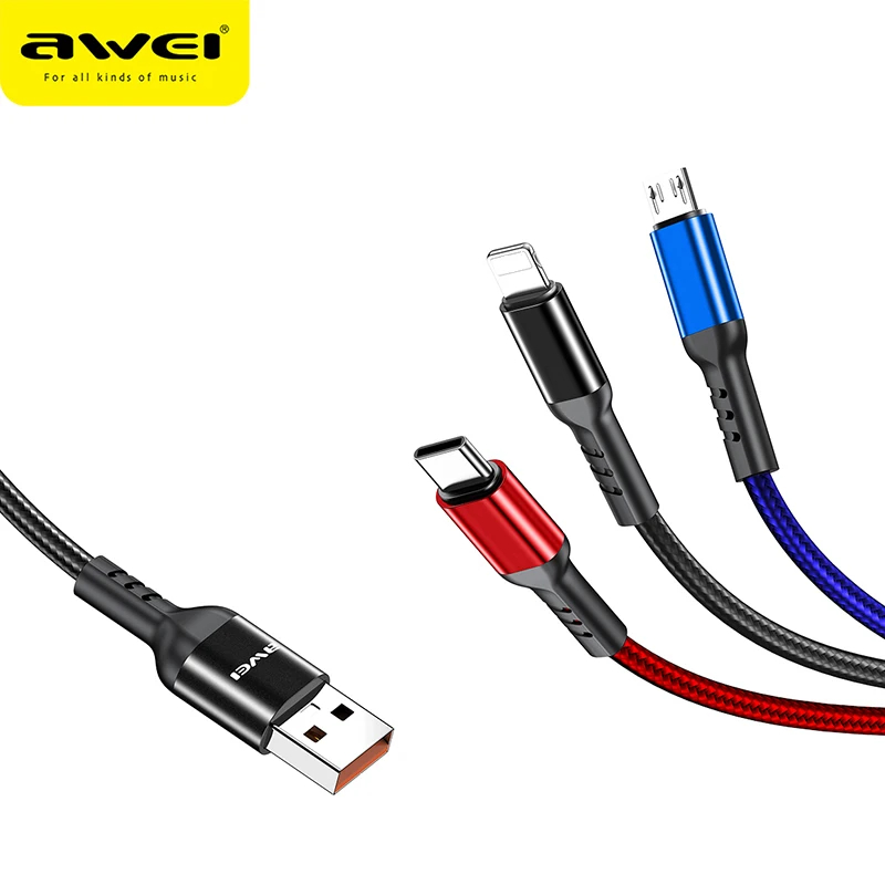 Picture of Awei CL-971 3 in 1 USB Cable (Micro, iPhone, Type-C)