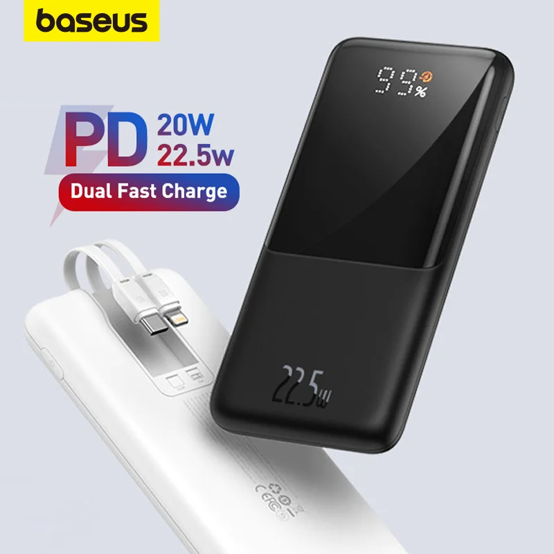 Picture of Baseus 22.5W Power Bank 10000mAh with 5A 20W PD Portable Type c . Iphone  Fast Charging Built-in 2 Cables