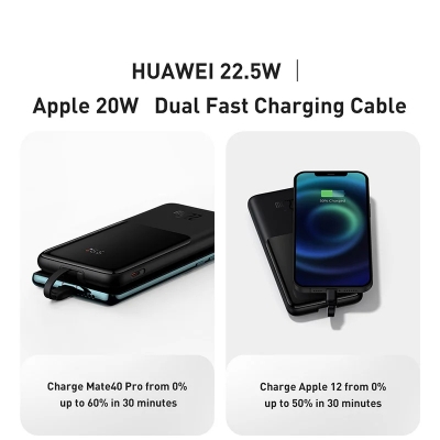 Picture of Baseus 22.5W Power Bank 10000mAh with 5A 20W PD Portable Type c . Iphone  Fast Charging Built-in 2 Cables