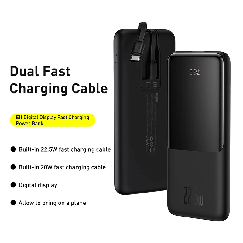 Picture of Baseus 22.5W Power Bank 10000mAh with 5A 20W PD Portable Type c . Iphone  Fast Charging Built-in 2 Cables