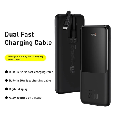 Picture of Baseus 22.5W Power Bank 10000mAh with 5A 20W PD Portable Type c . Iphone  Fast Charging Built-in 2 Cables