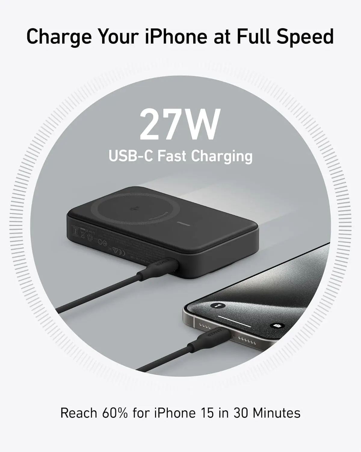 Picture of Anker MagGo Power Bank, Qi2 Certified 15W Ultra-Fast MagSafe-Compatible Portable Charger, 10,000mAh Battery Pack