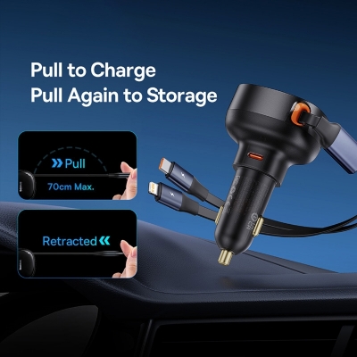 Picture of Baseus Tuxiang Pro 60W 3 in 1 8 Pin+Dual Type-C Interface Car Charger-Black