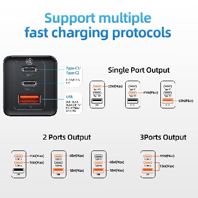 Picture of Baseus 65W GaN5 Pro Charger Quick Charge 4.0 3.0 Type C PD USB Charger Portable Fast Charger For Laptop iPhone 13 Pro Max Samsung Xiaomi