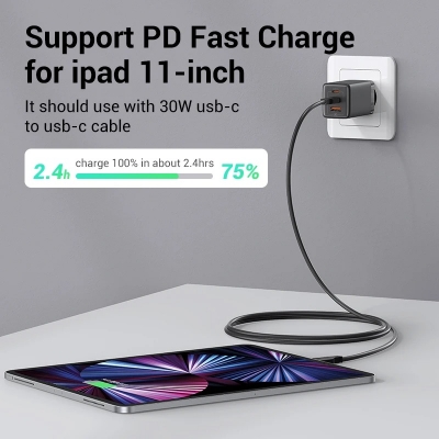 Picture of USAMS 65W GaN Charger Type C PD Fast Charger USB C Quick Charge 4.0 3.0 Phone Charger For MacBook iPad Pro iPhone Xiaomi Laptop