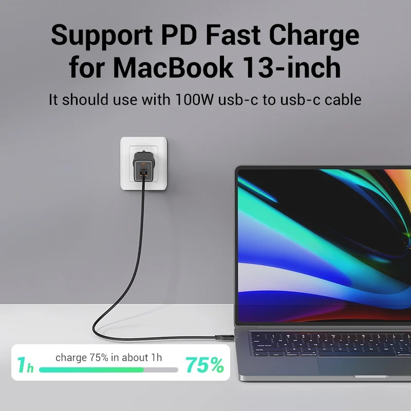 Picture of USAMS 65W GaN Charger Type C PD Fast Charger USB C Quick Charge 4.0 3.0 Phone Charger For MacBook iPad Pro iPhone Xiaomi Laptop