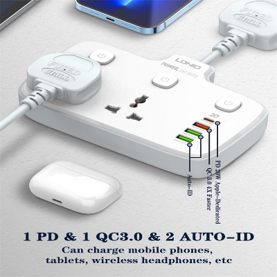 Picture of LDNIO SC2413 PD QC3.0 Quick Charger 20w Fast Chargers With 2 Universal Outlets Power Socket