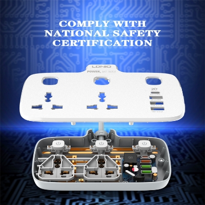 Picture of LDNIO SC2413 PD QC3.0 Quick Charger 20w Fast Chargers With 2 Universal Outlets Power Socket