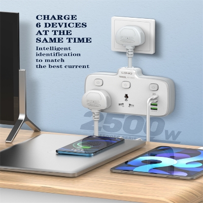 Picture of LDNIO SC2413 PD QC3.0 Quick Charger 20w Fast Chargers With 2 Universal Outlets Power Socket