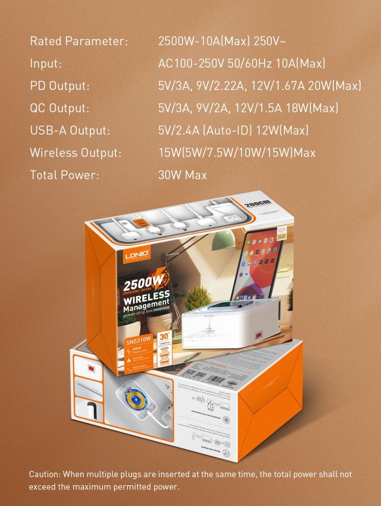 Picture of LDNIO SN5311 Smart Outlets Power Socket Storage Box (With Wireless Charging)