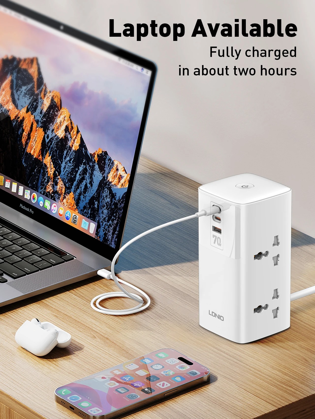 Picture of LDNIO SC4383 - Tower Extension Power Socket - Desktop Power Station 70W MAX - Multifunction Socket with USB Port