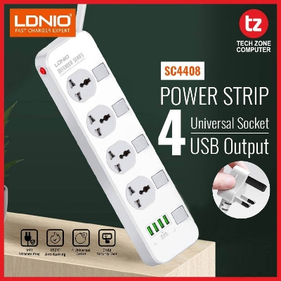 Picture of LDNIO SC4408 (ORG) Electrical Socket Smart Extension Multifunction Power Supply Strip Charger Adapter With 4 USB Port