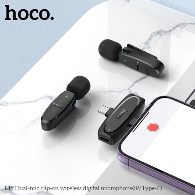 Picture of Hoco L15 Dual-Mic 2-in-1 Clip-on Wireless Digital Microphone (iP/Type-C)