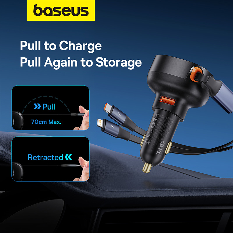 Picture of Baseus 60W Enjoyment Pro Car Charger U+Retractable C & Lightning Cable
