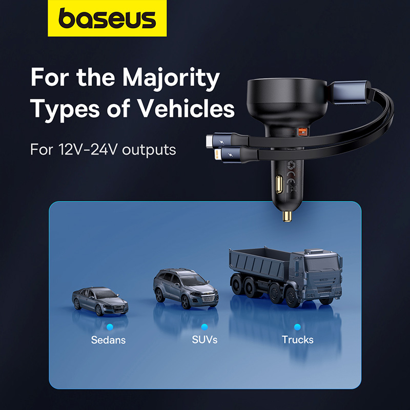 Picture of Baseus 60W Enjoyment Pro Car Charger U+Retractable C & Lightning Cable