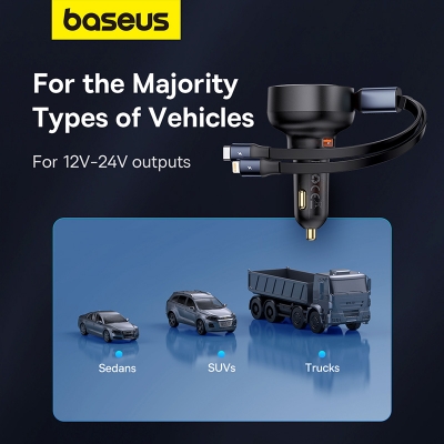 Picture of Baseus 60W Enjoyment Pro Car Charger U+Retractable C & Lightning Cable