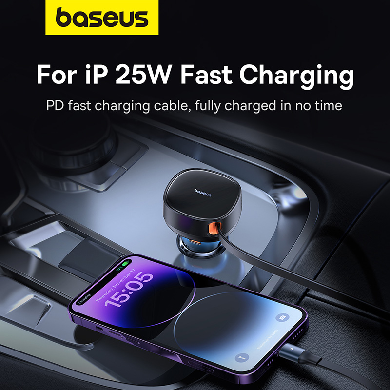 Picture of Baseus 60W Enjoyment Pro Car Charger U+Retractable C & Lightning Cable