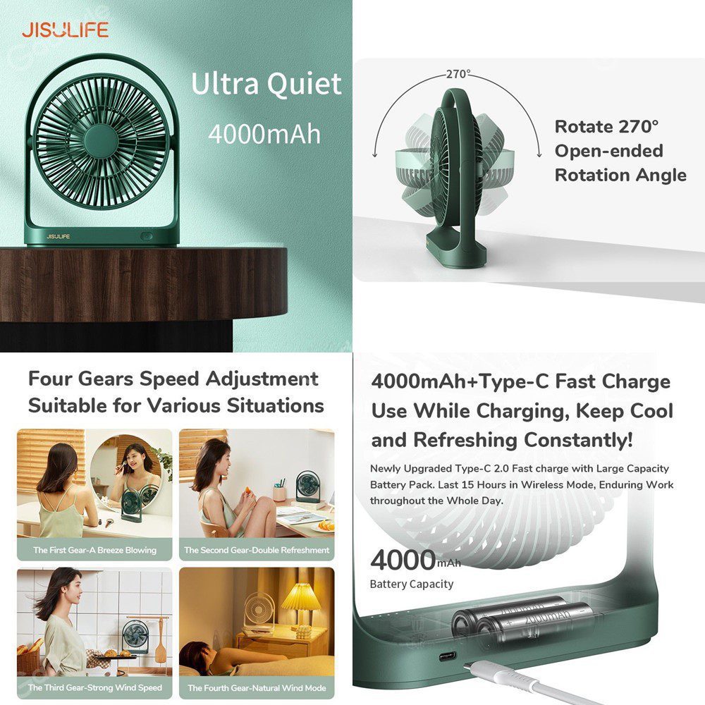 Picture of JISULIFE FA19 USB Portable Desk Fan 4000mAH Battery