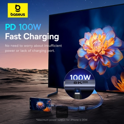 Picture of Baseus High Definition Series Type-C to DP 8K 60Hz Ultra Clarity Adapter With 100W PD Cable & ON/OFF Button 1.5M - Black