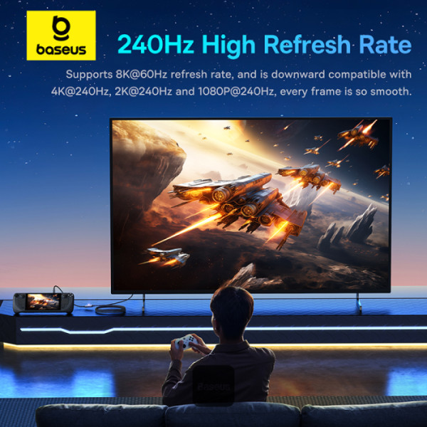 Picture of Baseus High Definition Series Type-C to DP 8K 60Hz Ultra Clarity Adapter With 100W PD Cable & ON/OFF Button 1.5M - Black