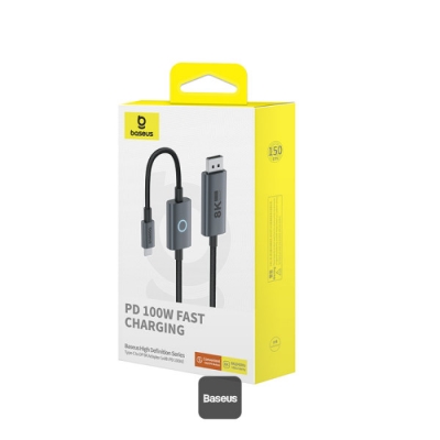 Picture of Baseus High Definition Series Type-C to DP 8K 60Hz Ultra Clarity Adapter With 100W PD Cable & ON/OFF Button 1.5M - Black