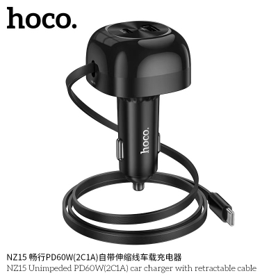 Picture of Hoco NZ15 PD60W Car Charger with Retractable cable in car Type-C mobile phone Quick fast Chargers