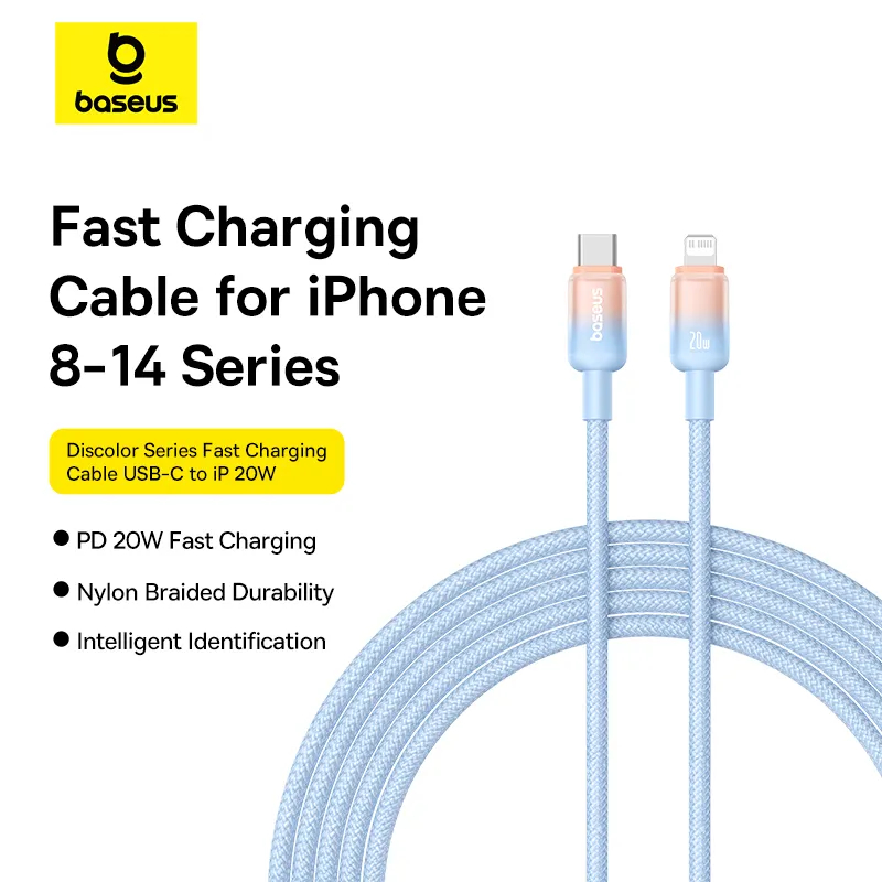 Picture of Baseus  Cable Type-c to Lightning 20W PD  Discolor Series For Iphone 14 13 12 11 x Blue 1M