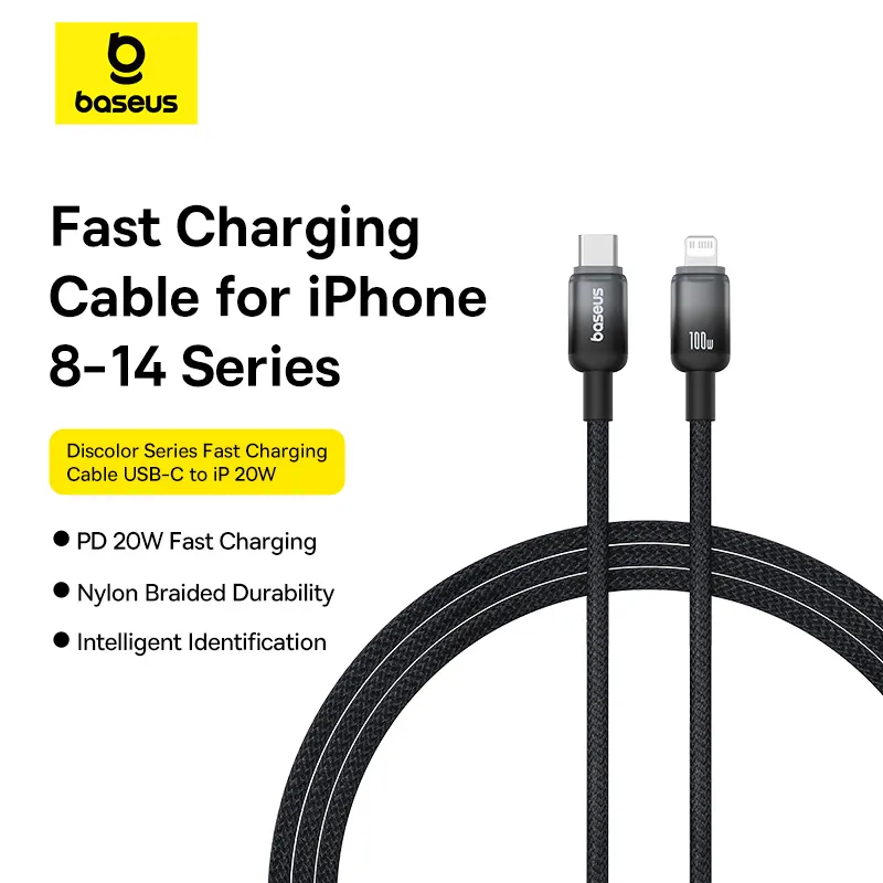 Picture of Baseus  Cable Type-c to Lightning 20W PD  Discolor Series For Iphone 14 13 12 11 x BLACK