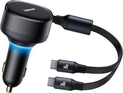 Picture of বেসিউস  USB C Car Charger, Retractable  Dual Type C Car Charger 2-in-1 Car Charger 33W, Fast Car Charger Adapter