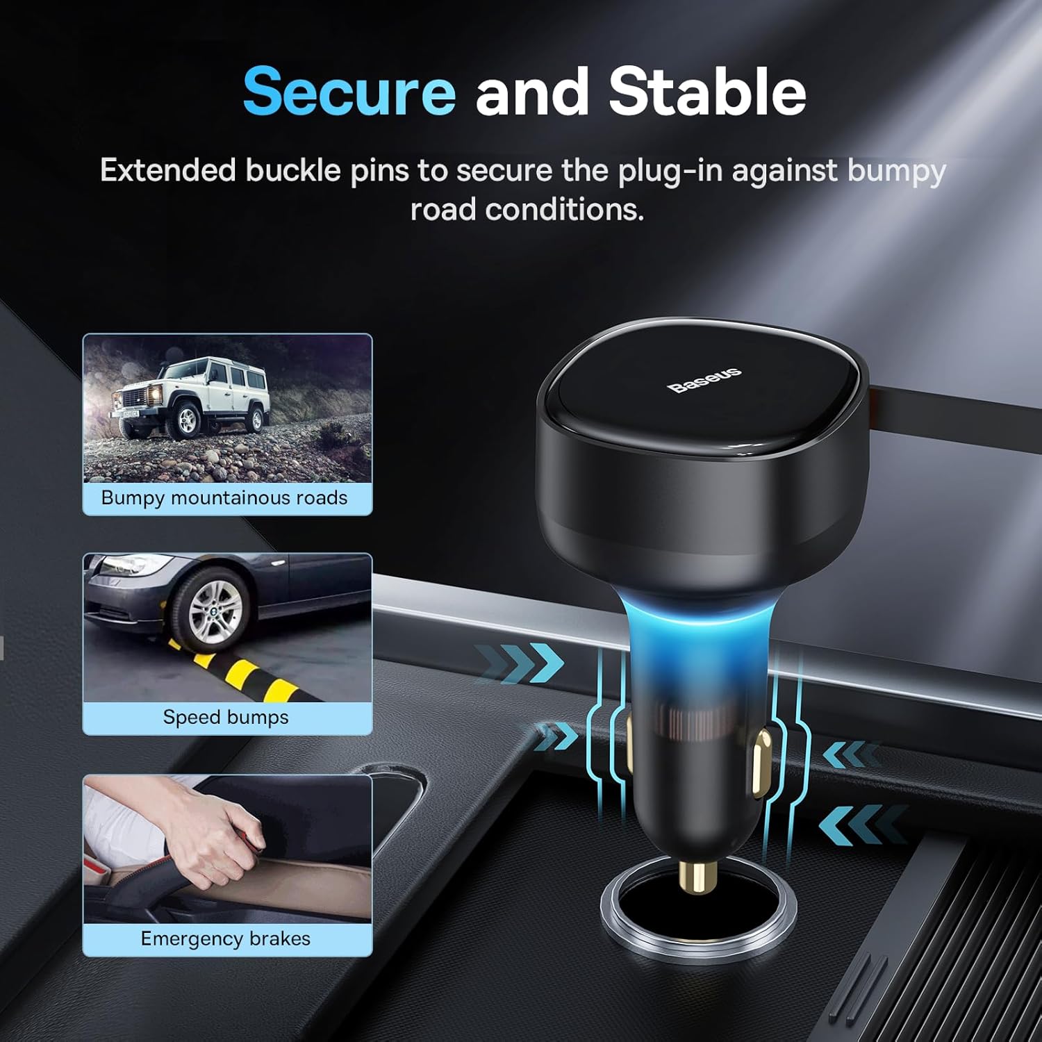 Picture of বেসিউস  USB C Car Charger, Retractable  Dual Type C Car Charger 2-in-1 Car Charger 33W, Fast Car Charger Adapter