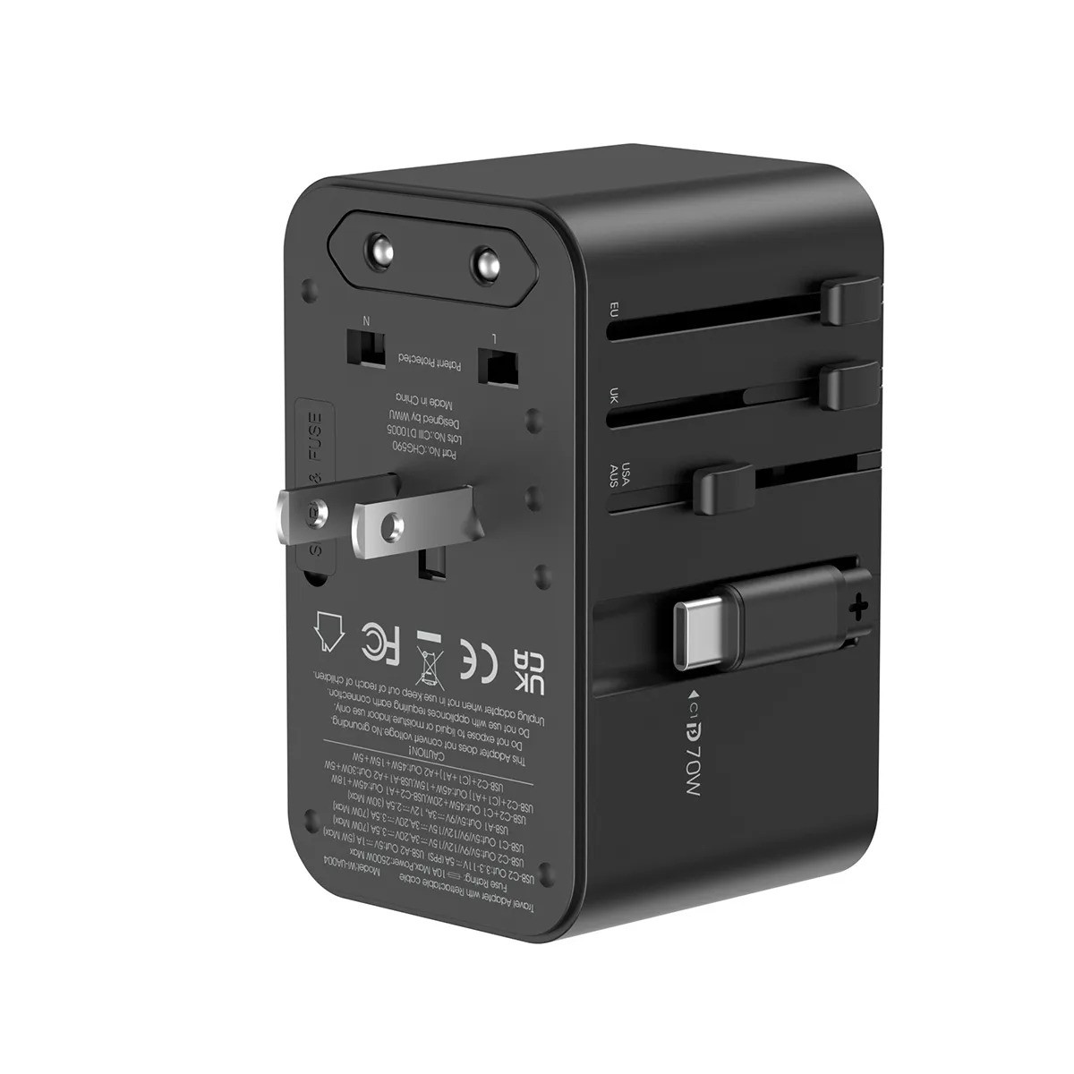 Picture of WiWU Wi-UA004 70W GaN Charger Universal Adapter with Built-in Type-C Cable