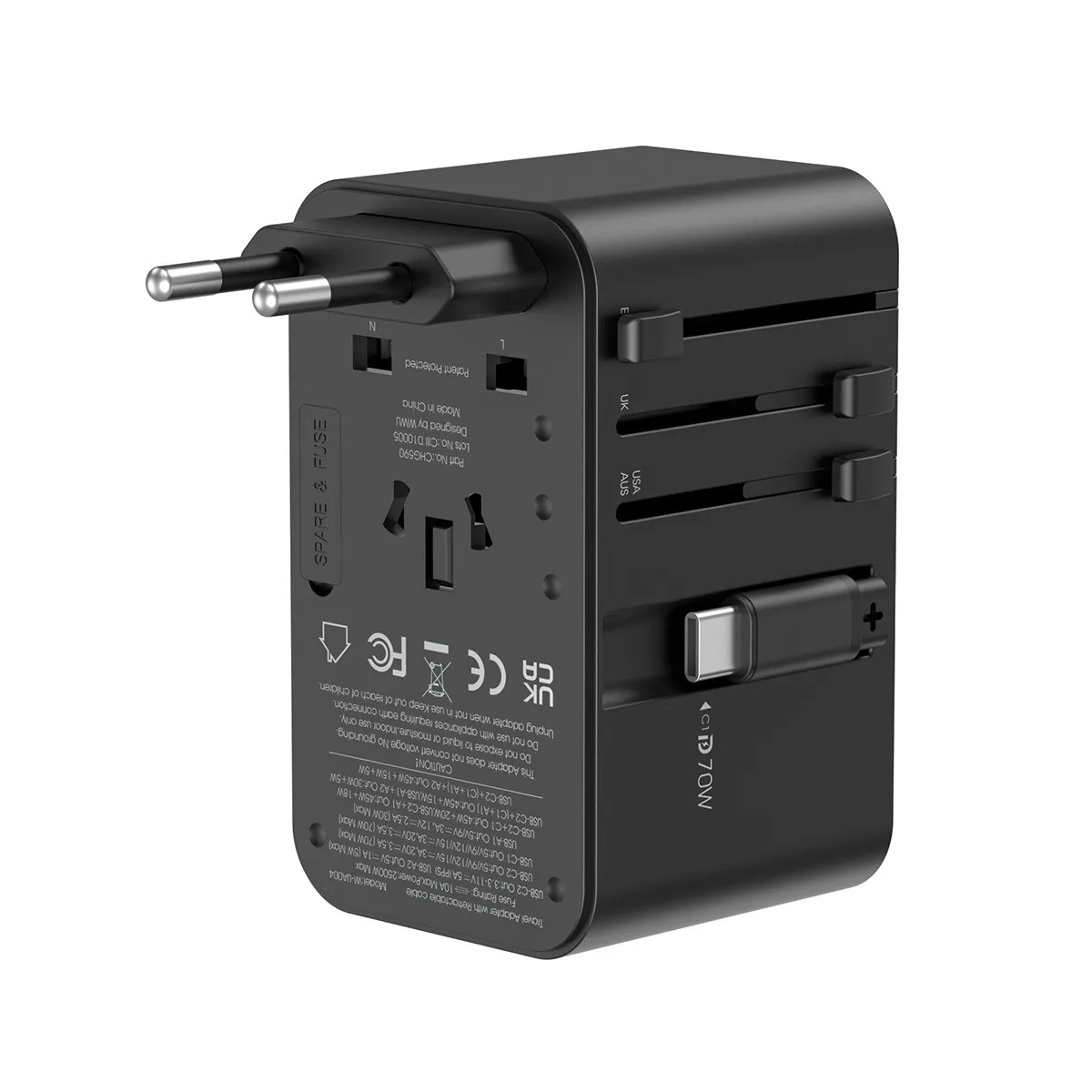 Picture of WiWU Wi-UA004 70W GaN Charger Universal Adapter with Built-in Type-C Cable