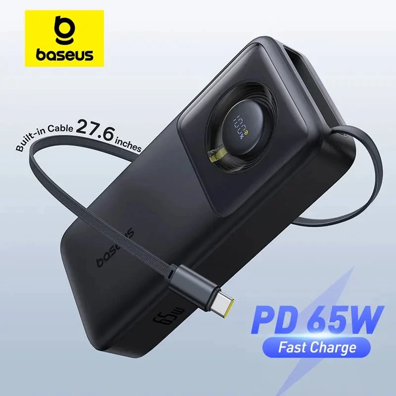 Picture of Baseus-Power Bank with Built-in Retractable Type-C Cable, 65W, 20000mAh, Fast Charging for Laptops, iPhone 15 Pro Max