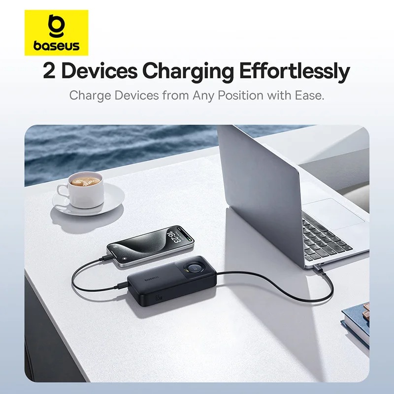 Picture of Baseus-Power Bank with Built-in Retractable Type-C Cable, 65W, 20000mAh, Fast Charging for Laptops, iPhone 15 Pro Max